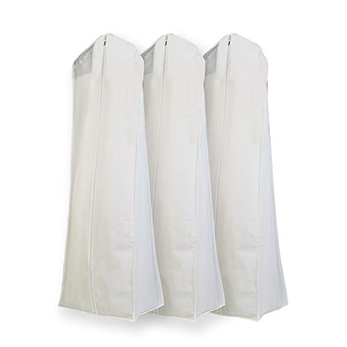 3 pcs X large white non woven Bridal Wedding Gown Dress Garment Bag, Clear PVC large document pocket & 15" gusset