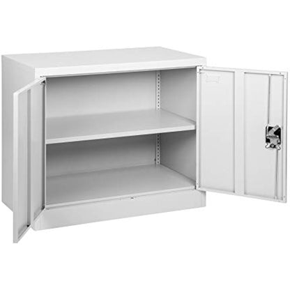 MMT Office Storage Cabinet, Metal Office Storage Cupboard with Lock, 2 Door Filing Cabinet with Adjustable Shelf, Garage, Workshop, Pantry Utility Cupboard, Powder Coated Grey, 90cm Wide