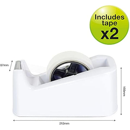 Rapesco 1486 500 Heavy Duty Tape Dispenser with 2 Tape Rolls, White