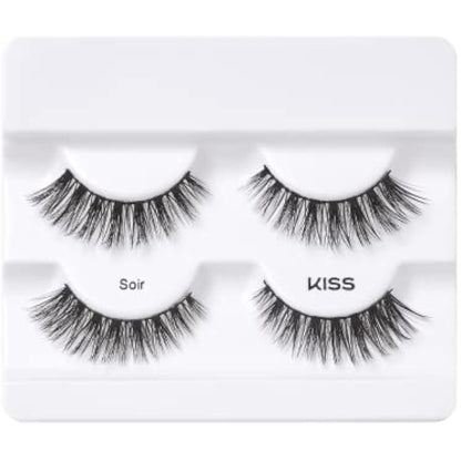 KISS Lash Couture Faux Mink Collection 2 Pairs of False Lashes, Soir, Ultrafine, Tapered, Synthetic Fake Lashes includes Lash Glue