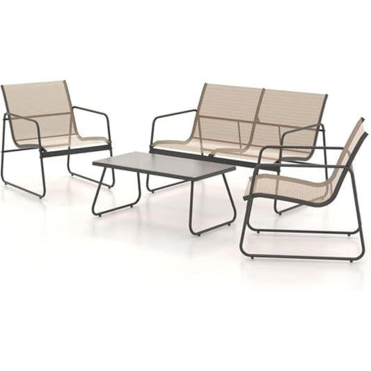 Grand patio Conversation Sets 4 Pieces, Garden Table and Chairs, mesh sling Material, Waterproof, Breathable, Garden Furniture Sets for Outdoor, Backyard, Poolside (Brown)