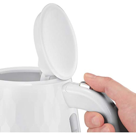 Russell Hobbs Honeycomb Electric 1.7L Cordless Kettle (Fast Boil 3KW, White premium plastic, matt & high gloss finish, Removable washable anti-scale filter, Push button lid, Perfect pour spout) 26050
