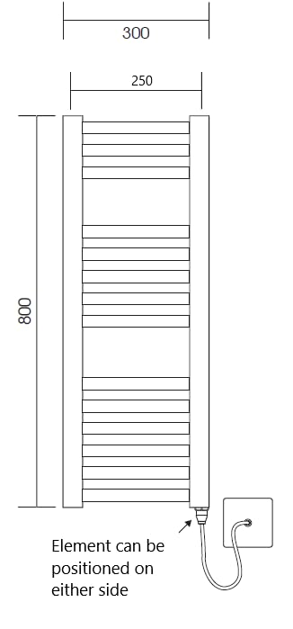 Greened House Brushed Brass Electric Towel Rail 300mm W x 800mm H + Timer