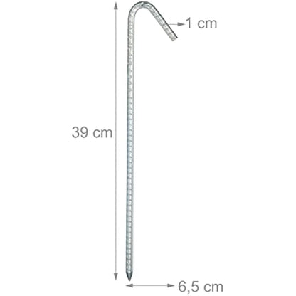 Relaxdays XL Set Of 10 Ground Anchors, Extremely Solid Ground Anchors, Tent Accessory; 39 cm, Galvanized Steel, Silver