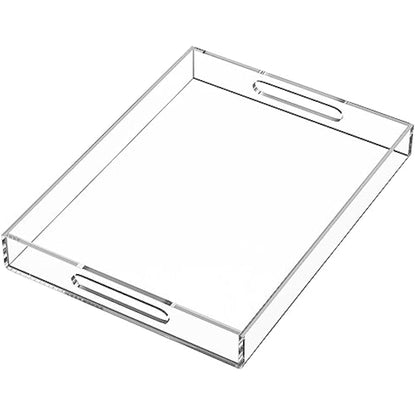 Clear Serving Tray 12x16 Inches/ 30x40 cm -Spill Proof- Acrylic Decorative Tray Organiser for Ottoman Coffee Table Countertop with Handles