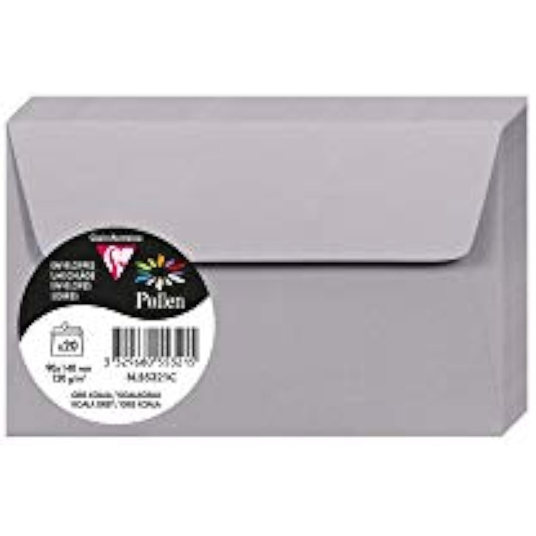 Clairefontaine - Ref 55321C - Pollen Adhesive Envelopes (Pack of 20) - 90 x 140mm Sized, 120gsm Paper, Printer-Compatible, Acid Free, Adhesive Strip for Easy Seal - Koala Grey