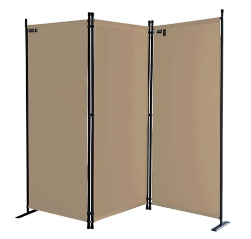 QUICK STAR Paravent 170 x 165 cm Fabric Room Devider Garden 3-Part Patrition Wall Foldable Balcony Privacy Screen Beige