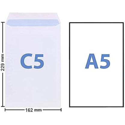 Evour C5/A5 Self-Seal Envelopes – 229×162 mm, 90 GSM, No-Window White Pocket – Pack of 100 Strong Self-Adhesive Mailing Envelopes for Office, Business & UK Post