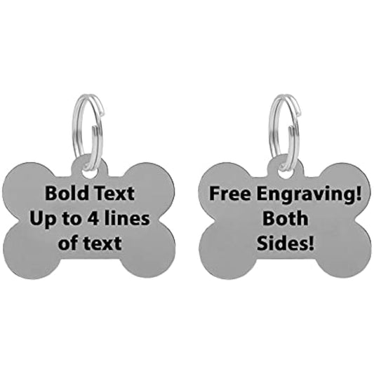 Personalised Engraved Dog Bone Bold & Black Lettering ID Tag in Silver Or Brass 38mm (Silver/Nickel)