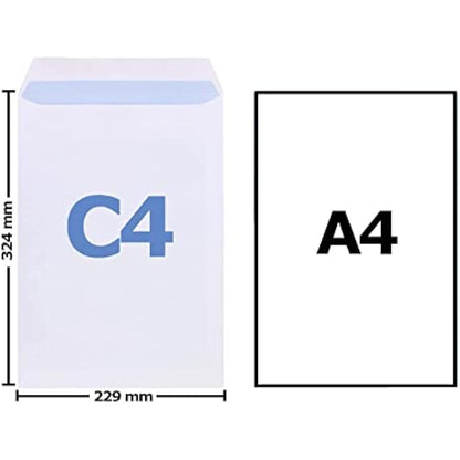 Evour A4 / C4 Self Seal White Pocket Envelopes – 229x324mm, 100 GSM, No Window – for Home, Office, and Business Mailing Pack of 50