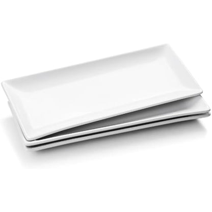 WishDeco Ceramic Serving Platters Set of 3, White Rectangular Plates L35 cm x W15 cm, Large Serving Trays 14 inch, Porcelain Serving Dishes, Party Platters for Dessert, Buffet, Snack, Steak, Fruit