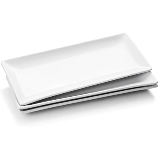 WishDeco Ceramic Serving Platters Set of 3, White Rectangular Plates L35 cm x W15 cm, Large Serving Trays 14 inch, Porcelain Serving Dishes, Party Platters for Dessert, Buffet, Snack, Steak, Fruit