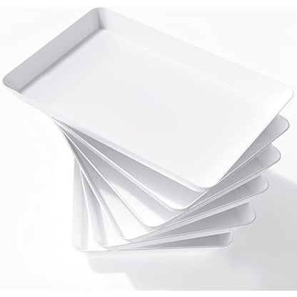Lifewit Serving Tray Plastic for Party Supplies, 14.95" x 9.45" Platters for Serving Food, 6 pcs White Reusable Tray for Veggie, Snack, Fruit, Cookies, Desserts in Kitchen/Pantry Organization