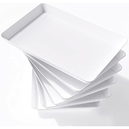 Lifewit Serving Tray Plastic for Party Supplies, 14.95" x 9.45" Platters for Serving Food, 6 pcs White Reusable Tray for Veggie, Snack, Fruit, Cookies, Desserts in Kitchen/Pantry Organization
