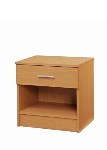 Timber Art Design UK Rio Costa Bedside Table Cabinet with Metal Handles Runners & 1 Drawer Storage Shelf Unit Oak Effect Modern Furniture For Bedroom