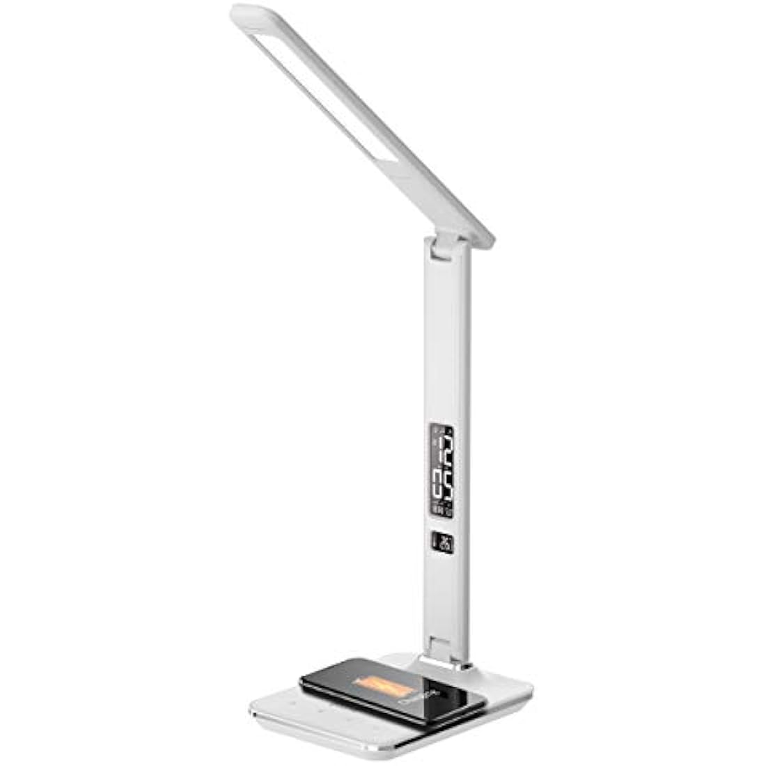 groov e Ares LED Lamp - Touch Control Desk Light with Fold Design - 3 Lighting Modes, Built-in Wireless Charger, Alarm Clock, & Digital Display with Time & Calender - Mains Operated - White