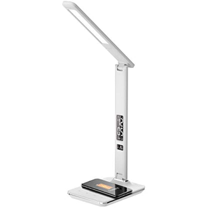 groov e Ares LED Lamp - Touch Control Desk Light with Fold Design - 3 Lighting Modes, Built-in Wireless Charger, Alarm Clock, & Digital Display with Time & Calender - Mains Operated - White