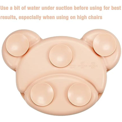 PandaEar Silicone Suction Plate, Spoon and Fork Set, Toddler Self-Feeding, BPA Free, Dishwasher & Microwave Safe, Bear Shape (Pink)