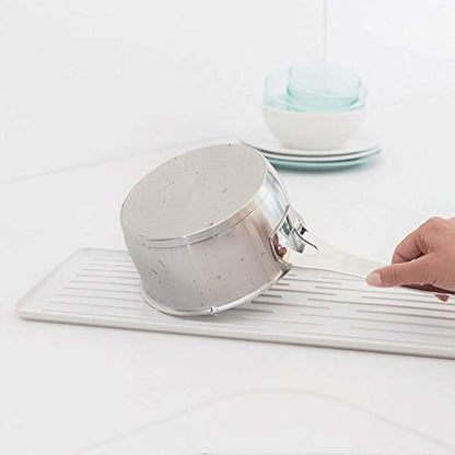 Brabantia Dish Drying Draining Rack (Compact / Light Grey) Easy-Clean Drip Tray and Removable Cutlery Basket, Corrosion-Resistant Aluminium Rack, Compact (20 x 46 cm)