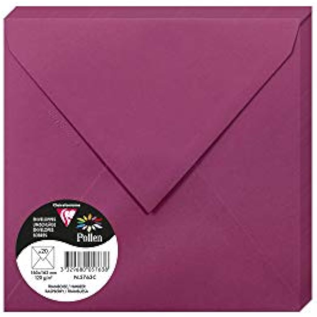 Clairefontaine - Ref 5763C - Pollen Envelopes (Pack of 20) - 165 x 165mm Sized, 120gsm Paper, Gummed Seal, Inkjet & Laser Printer Compatible, Acid Free - Raspberry