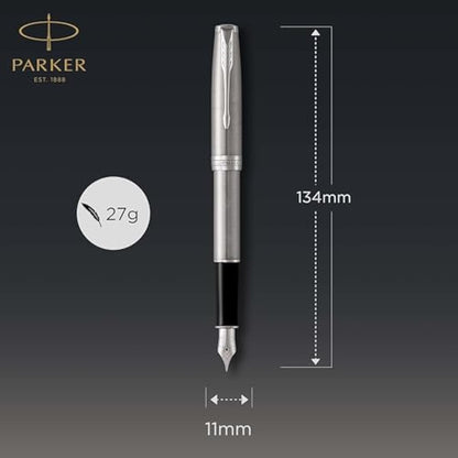 Parker Sonnet Fountain Pen | Stainless Steel with Palladium Trim | Medium Nib | Gift Box