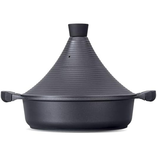 INTIGNIS® Tagine Cooking Pot | 28cm / 4.1 L | Large Casserole Dish | Nonstick Chemical Free Coating | Compatible with all Hobs | Traditional Moroccan Tender Slow Cook Tajin Pan (Black)