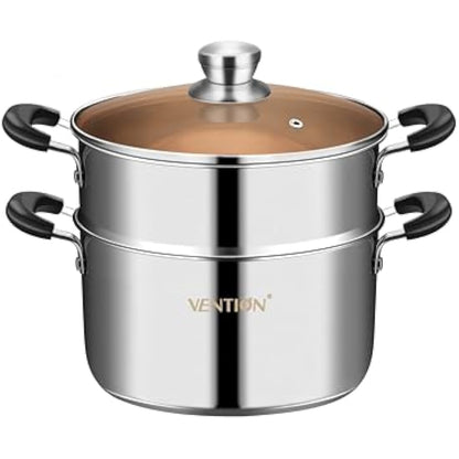 VENTION Stainless Steel Steamer Cooking 18cm for Induction Hob, Vegetable Steamer Pan, Couscous Pot 2 L