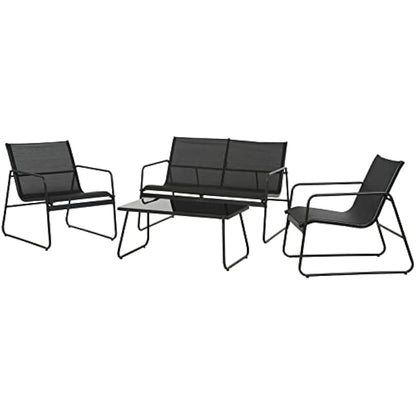 Grand patio Conversation Sets 4 Pieces, Garden Table, 2 Chairs, Loveseat, Waterproof, Breathable, Garden Furniture Sets for Outdoor, Backyard, Poolside Black