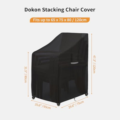 Dokon Garden Stacking Chair Covers Waterproof Heavy Duty Oxford Fabric Garden Chair Covers with Air Vents Windproof Anti-UV Patio Stackable Chairs Cover, Outdoor Chairs Cover 65x75x80/120cm