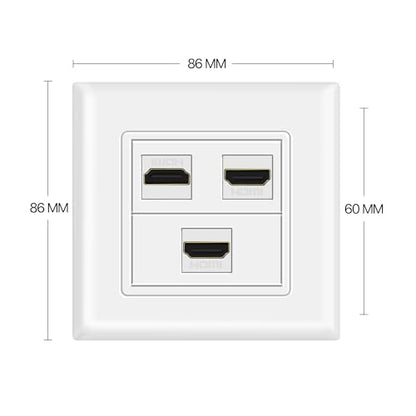 TNP HDMI Wall Plate (3 Port, White) HDMI Faceplate Socket Insert Jack Outlet Panel Mount Support 4K 60Hz HDR ARC/eARC Full HD 3D Ethernet High Speed Cable Extension Coupler f/Projector & Home Theater