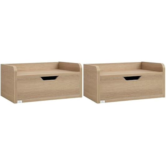 HOMCOM Floating Nightstand Set of 2 Wall Mounted Bedside Table with Storage Drawer for Bedroom, Natural