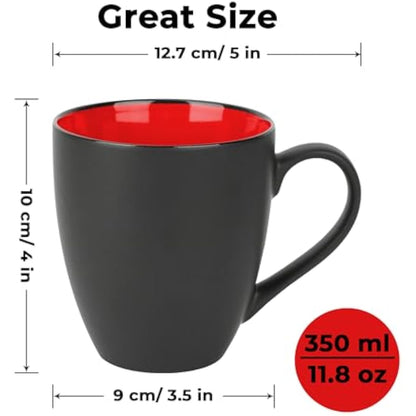 MIAMIO - 6 x 350 ml Stoneware Coffee Mug/Cup Set - Le Papillon Collection (Red)