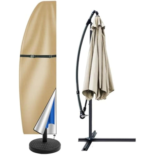 Teynewer Parasol Cover Waterproof, Cantilever Parasol Protective Cover with Telescopic Pole and Zipper Fit for 1 to 3 m Large Umbrella Patio Parasol Weatherproof UV-Anti Windproof, Khaki