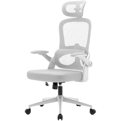 SIHOO M102C Ergonomic Mesh Office Chair, High Back desk chair with 3D Armrests, Up&Down Lumbar Support, Swivel Computer Task Chair, White Frame and Light Grey Mesh