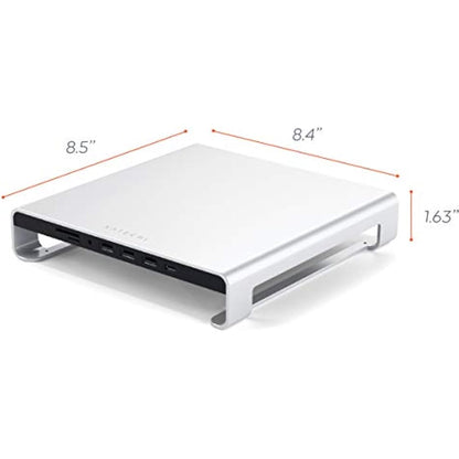 SATECHI Type-C Aluminum Monitor Stand Hub with USB-C Data, USB 3.0, Micro/SD Card Slots & 3.5mm Headphone Jack - For Apple Studio Display, iMac, iMac Pro (Silver)