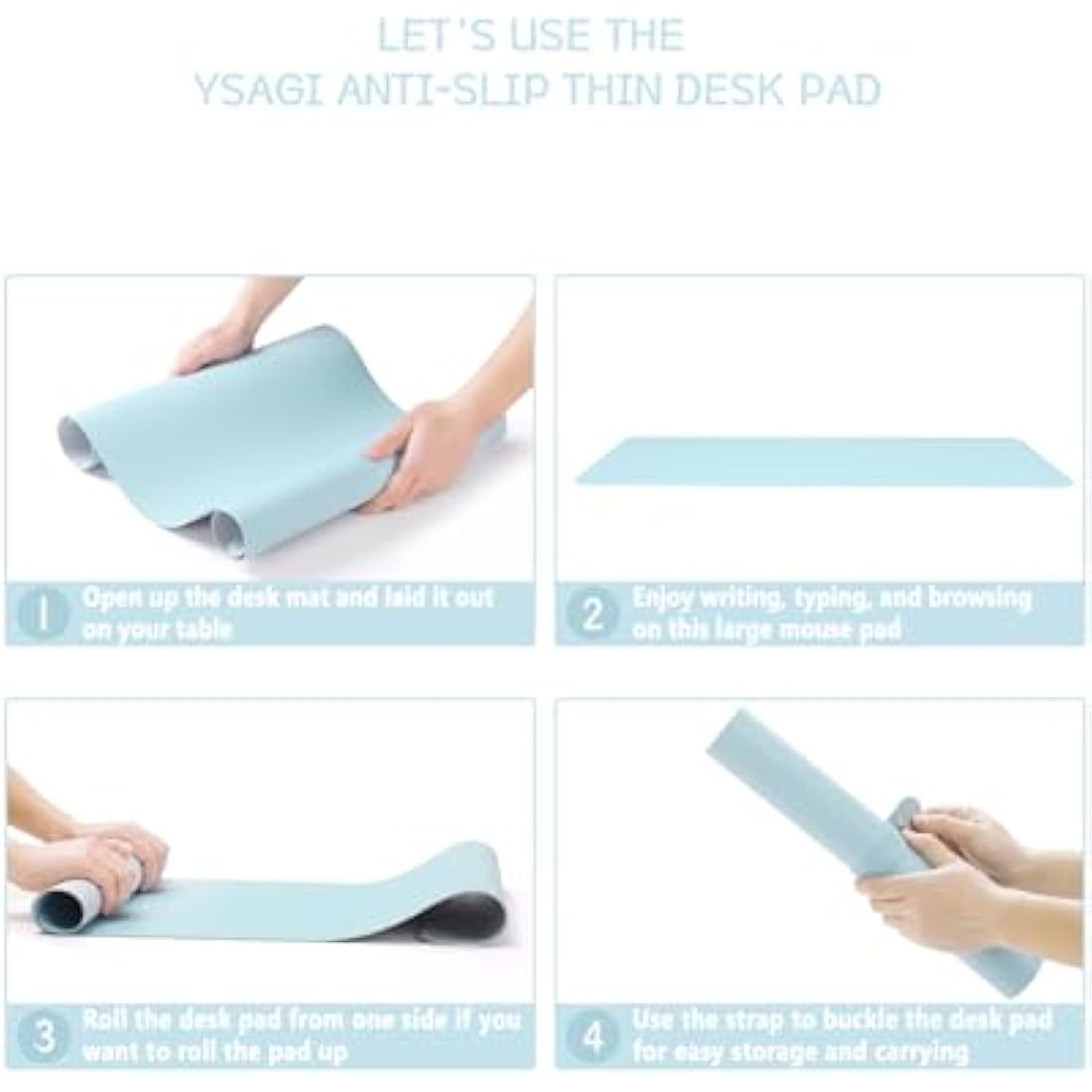 Non-Slip Desk Pad, Waterproof PVC Leather Desk Table Protector, Ultra Thin Large Mouse Pad, Easy Clean Laptop Desk Writing Mat for Office Work/Decor/Home (Light Blue, 80 x 40 cm)