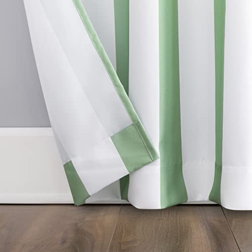 Sun Zero Valencia 2-Pack Cabana Stripe Indoor/Outdoor UV Protectant Energy Efficient Grommet Curtain Panel Pair, Spa Green, 54" x 84"