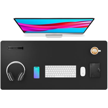 Leather Desk Pad Protector,Mouse Pad,Office Desk Mat,Non-Slip PU Leather Desk Blotter,Laptop Desk Pad,Waterproof Desk Writing Pad for Office and Home (91cm x 43cm, Black)