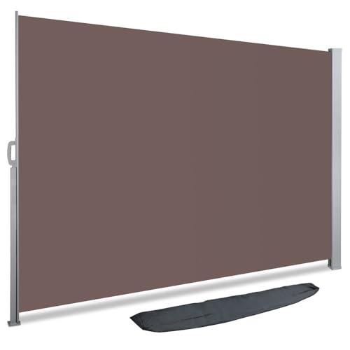 VOUNOT Side Awning Retractable, Outdoor Privacy Screen for Garden, Balcony, Terrace, 180 x 300 cm, Brown