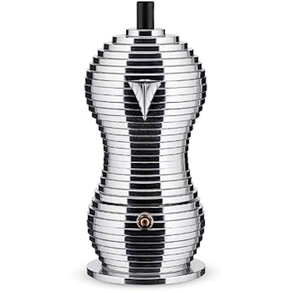 Alessi MDL02/6 B Cast Aluminium Espresso Coffee Maker with a Polyamide Handle & Knob, Aluminium, black, 6 Cups
