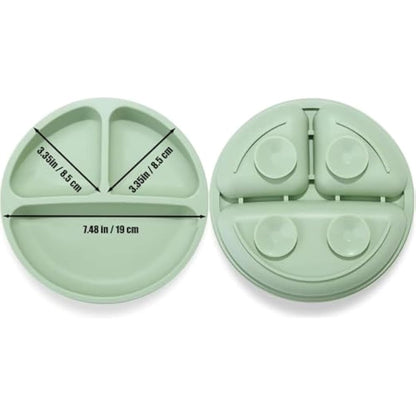PandaEar 2-Pack Silicone Suction Plates for Babies Weaning with 2 Baby Spoons - Divided Plates for Toddlers and Kids Childrens - Unbreakable Baby Plates with Sections