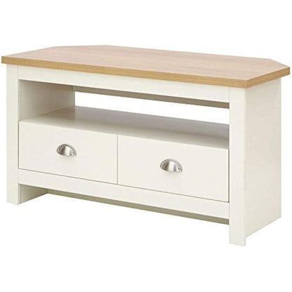 GFW Lancaster Wood Corner TV Cabinet With Shelf & Drawers, Cream, 95 x 51 x 45 cm