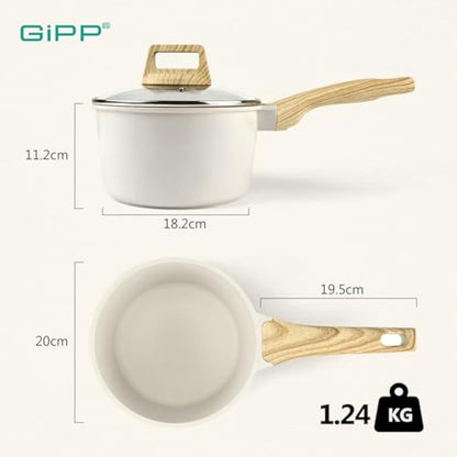 GiPP Nonstick Sauce Pan with Lid - 3.6L Small Sauce Pot Non Stick Cooking Pot with Stay-Cool Handle, Kitchen Pots Granite Saucepan Induction Compatible, PFOA Free(White, 20cm)