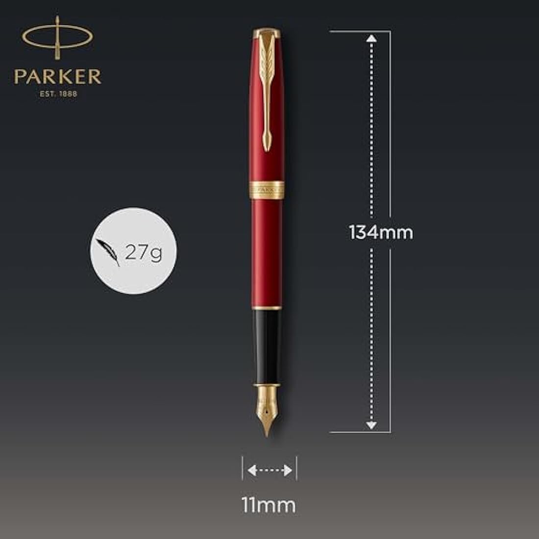 Parker Sonnet Fountain Pen | Red Lacquer with Gold Trim | Fine Nib | Gift Box
