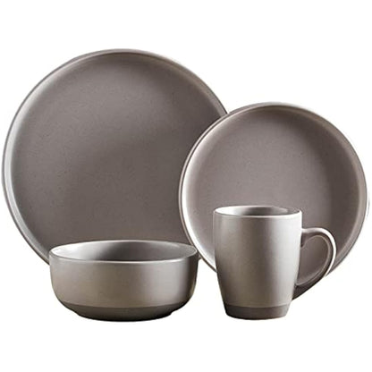 Barbary & Oak BO867007GRY Avena 16 Piece Dinnerware Set, Stoneware, Fossil Grey