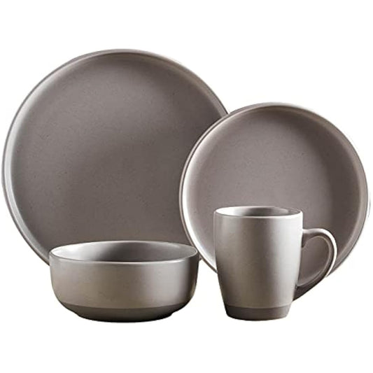 Barbary & Oak BO867007GRY Avena 16 Piece Dinnerware Set, Stoneware, Fossil Grey