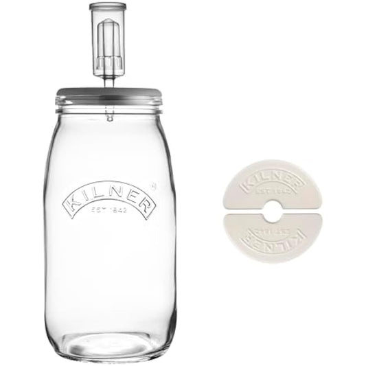 Kilner 3 Litre Fermentation Set Airtight Glass Jar with Silicone Lid, Air Lock, Ceramic Weights & Recipe, Booklet Ideal for Sauerkraut, Kimchi & Pickles