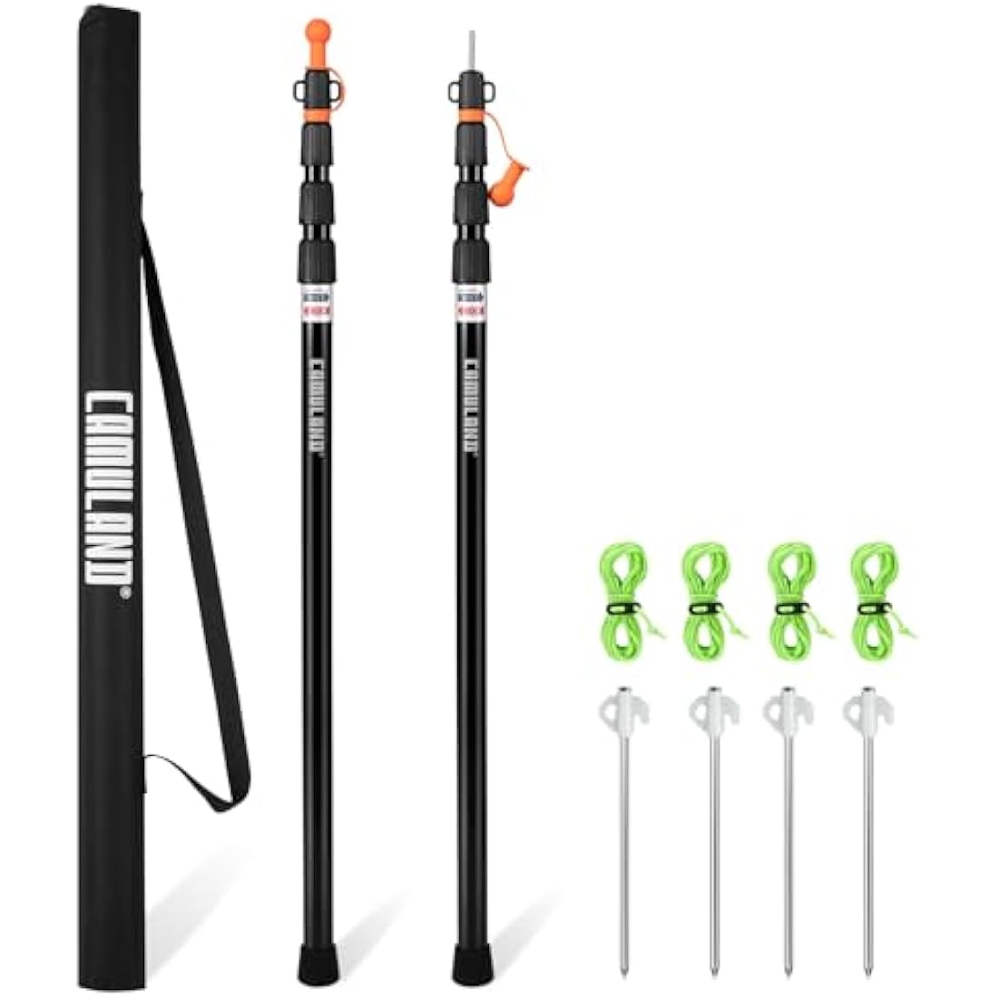 CAMULAND Heavy Duty Tent Poles Set of 2, 34.5” - 110.2” Aluminum Tent Poles for Adjustable, Portable Replacement Telescoping Tent Poles for Camping, Hammock and Awning-4 Section