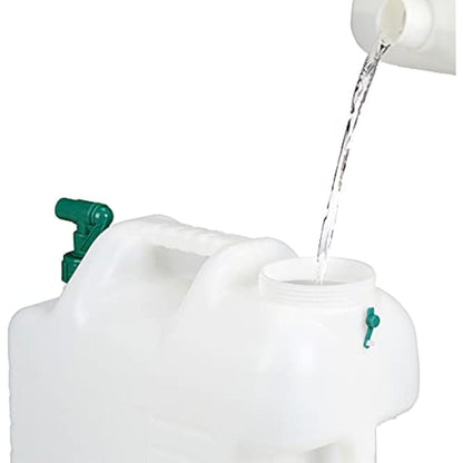 Relaxdays Water Canister with Tap, 20 litres, Camping Container, BPA-Free Plastic, Wide Opening, Handle, White/Green