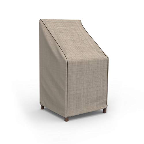 Budge P1A01PM1-2PK English Garden Patio Stack of Chairs Barstool Cover (2 Pack) Heavy Duty and Waterproof, Chairs Chair (2-Pack), Tan Tweed